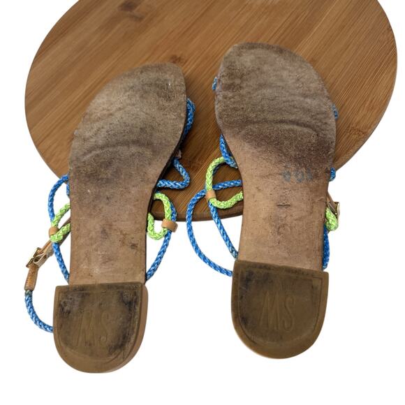 Stuart Weitzman Cordy Rope Braided Blue Green Sandals Preppy Vacation Womens 7 - Picture 6 of 7